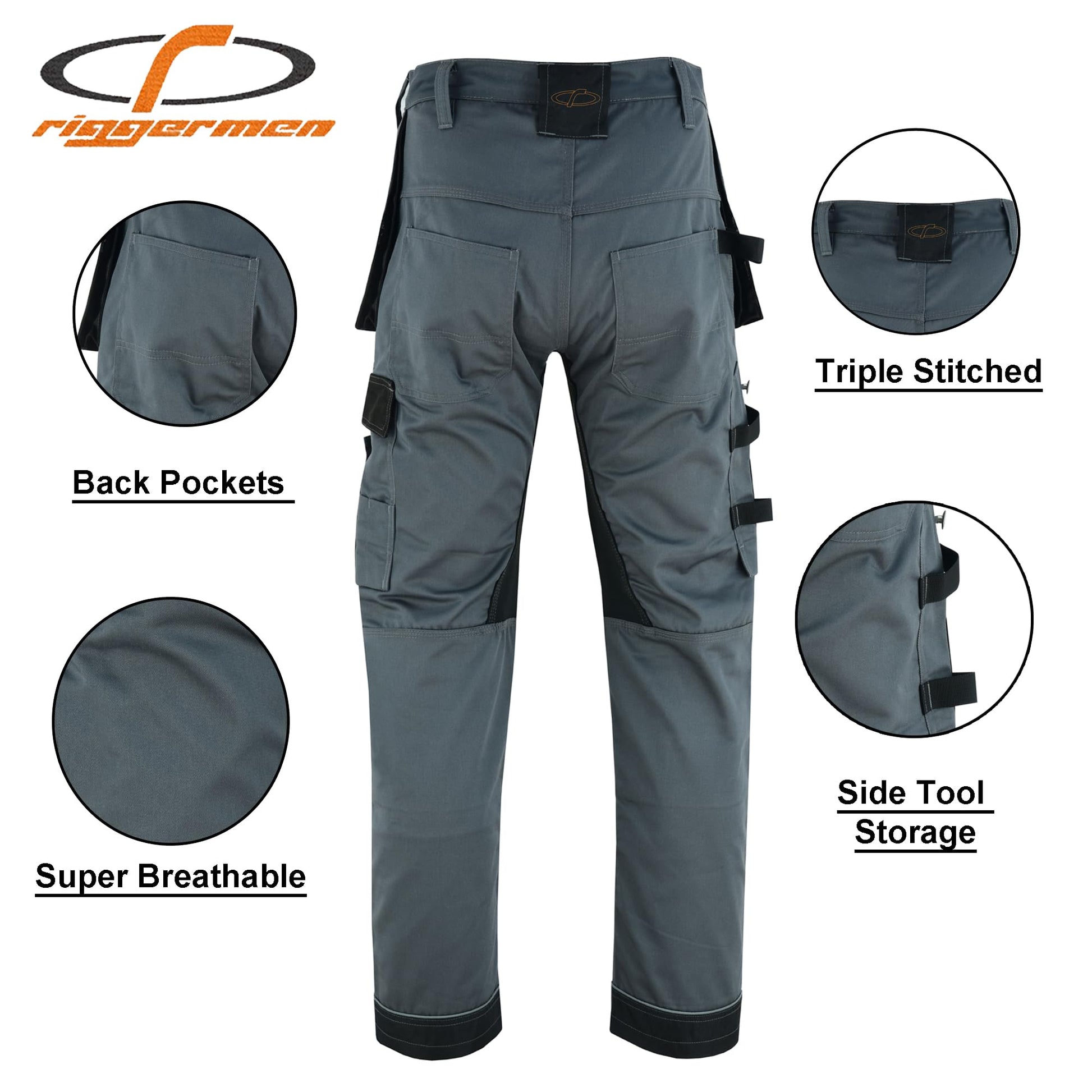 Riggermen Mens Work Pants Lightweight Cargo Tactical Trouser with Holster Pockets Relaxed Fit Safety Pants for Construction - Triathlete Store
