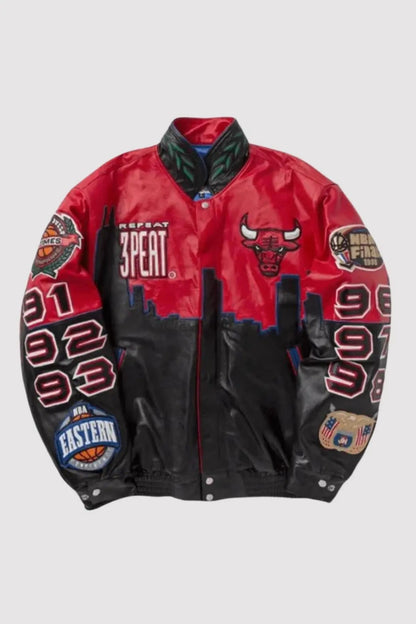 3 Peat Chicago Bulls Leather Varsity Jacket