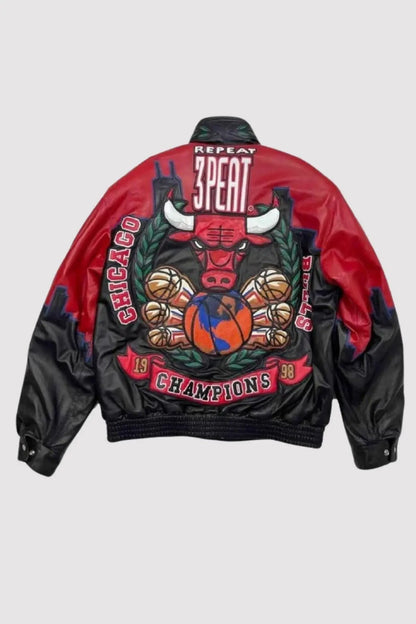 3 Peat Chicago Bulls Leather Varsity Jacket