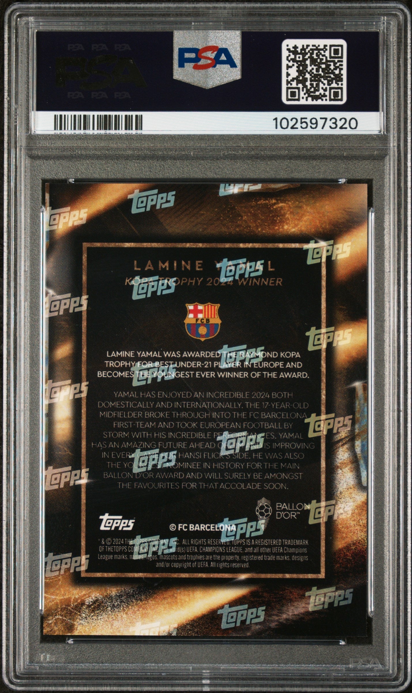 Graded 2024 Topps Now Ballon D'Or Trophy Winner Lamine Yamal Rookie RC Soccer Card PSA 10 Gem Mint