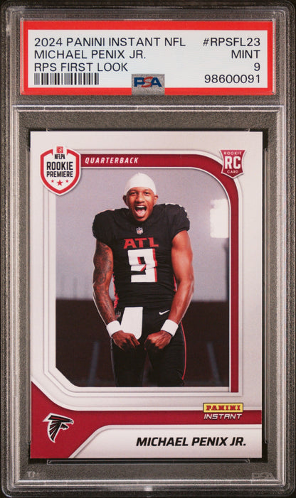 Graded 2024 Panini Instant NFL Michael Penix Jr #RPSFL23 RPS First Look Rookie RC Football Card PSA 9 Mint