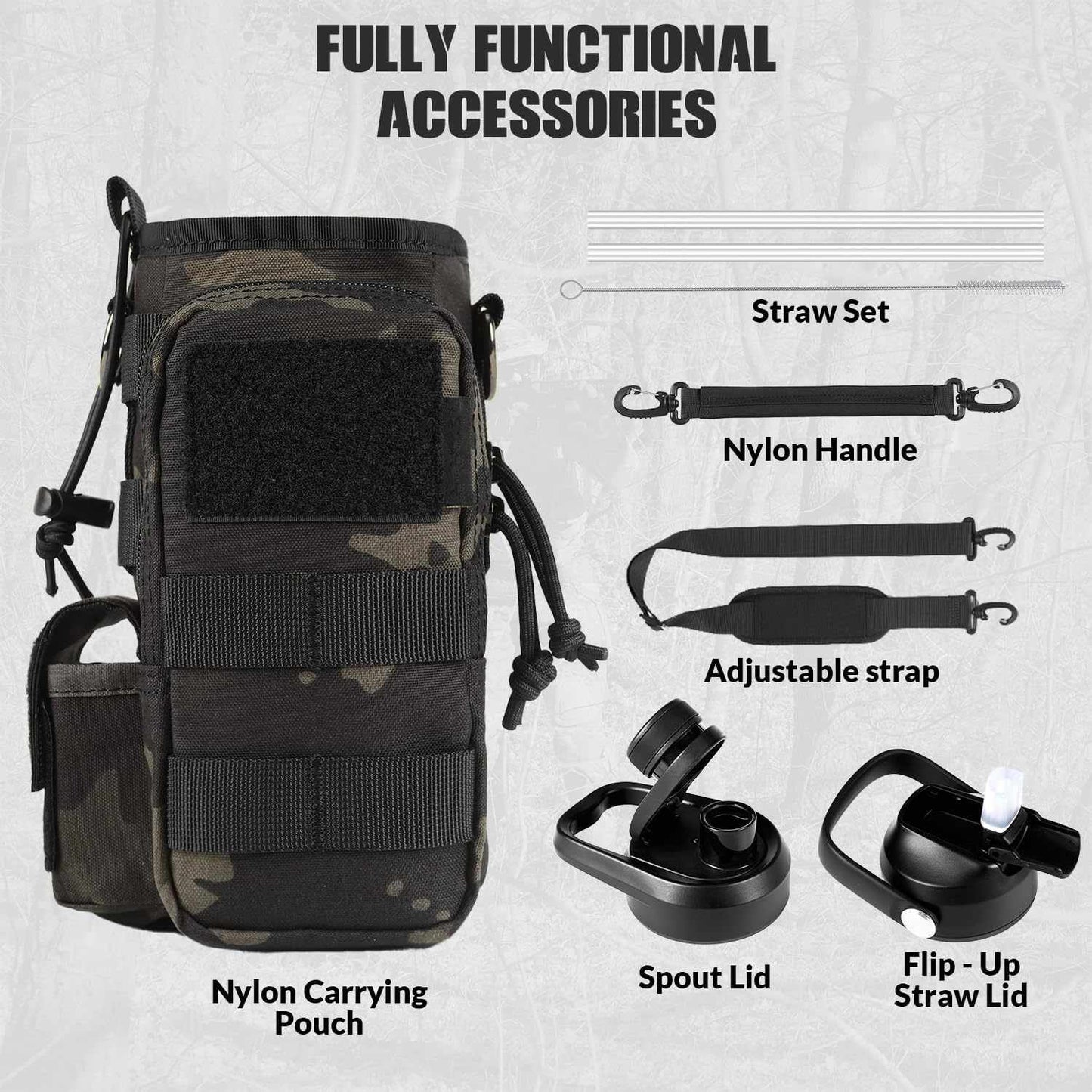 Votagoo 64Oz Half Gallon Stainless Steel Insulated Tactical Water Bottle with Metal Military Water Bottle Tactical Carrier Bag