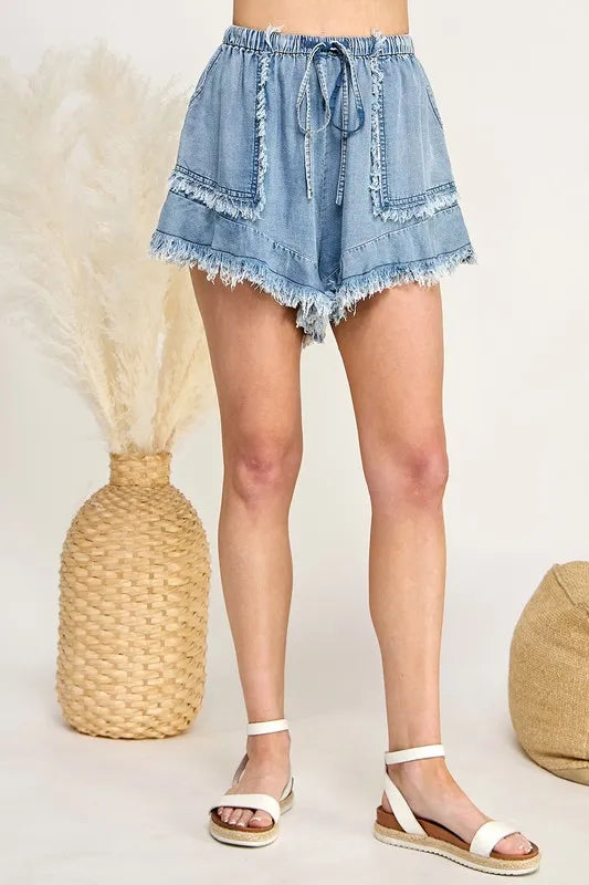 SAGE+FIG Frayed Drawstring Denim Shorts