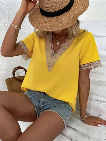 Full Size V-Neck Short Sleeve Blouse Plus Size