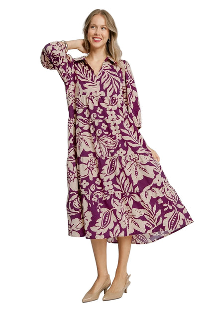 Floral Print Tiered Midi Dress
