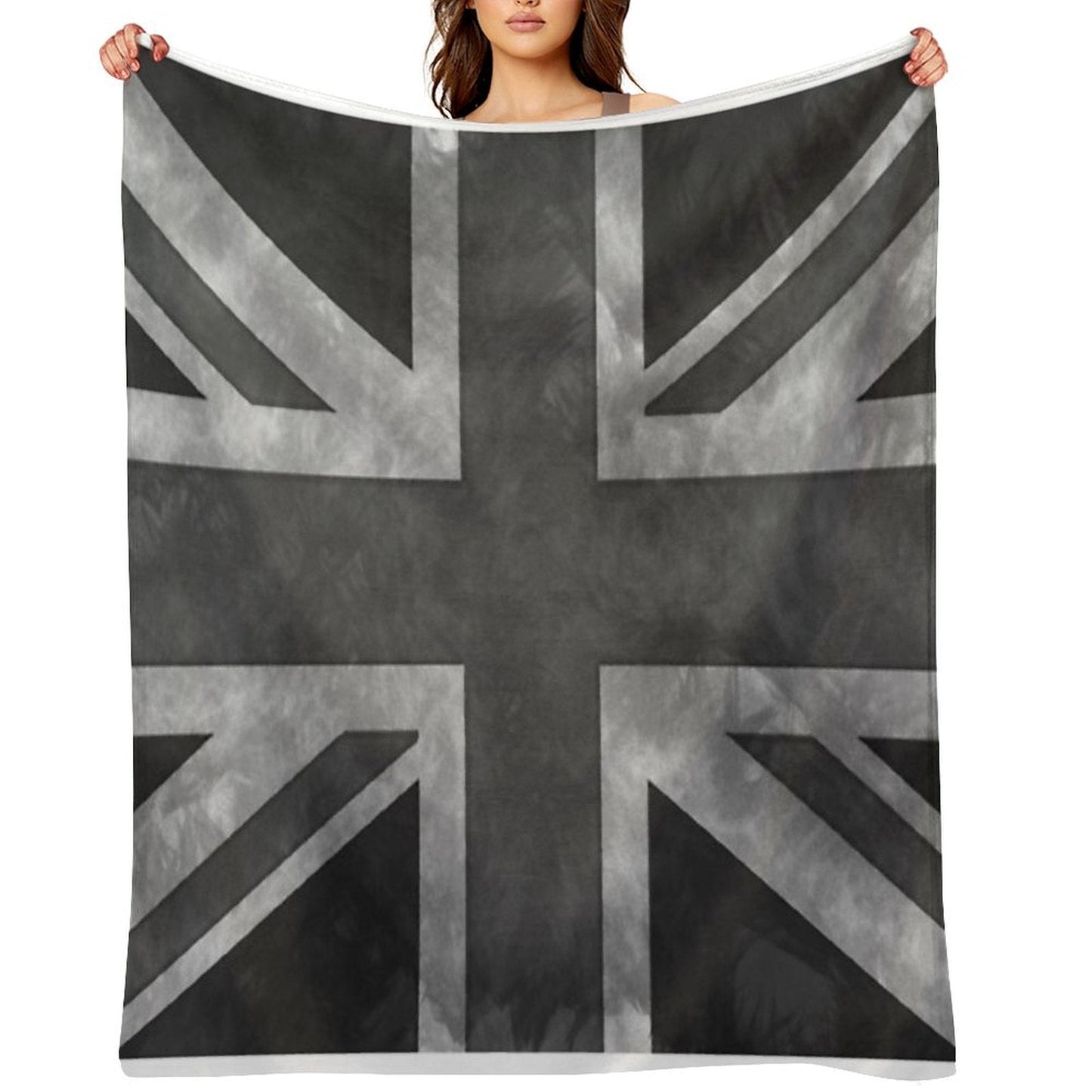 Greyscale Distressed Union Jack Throw Blanket