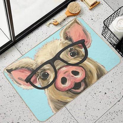 Cute Pig with Glasses Art Bath Mat
