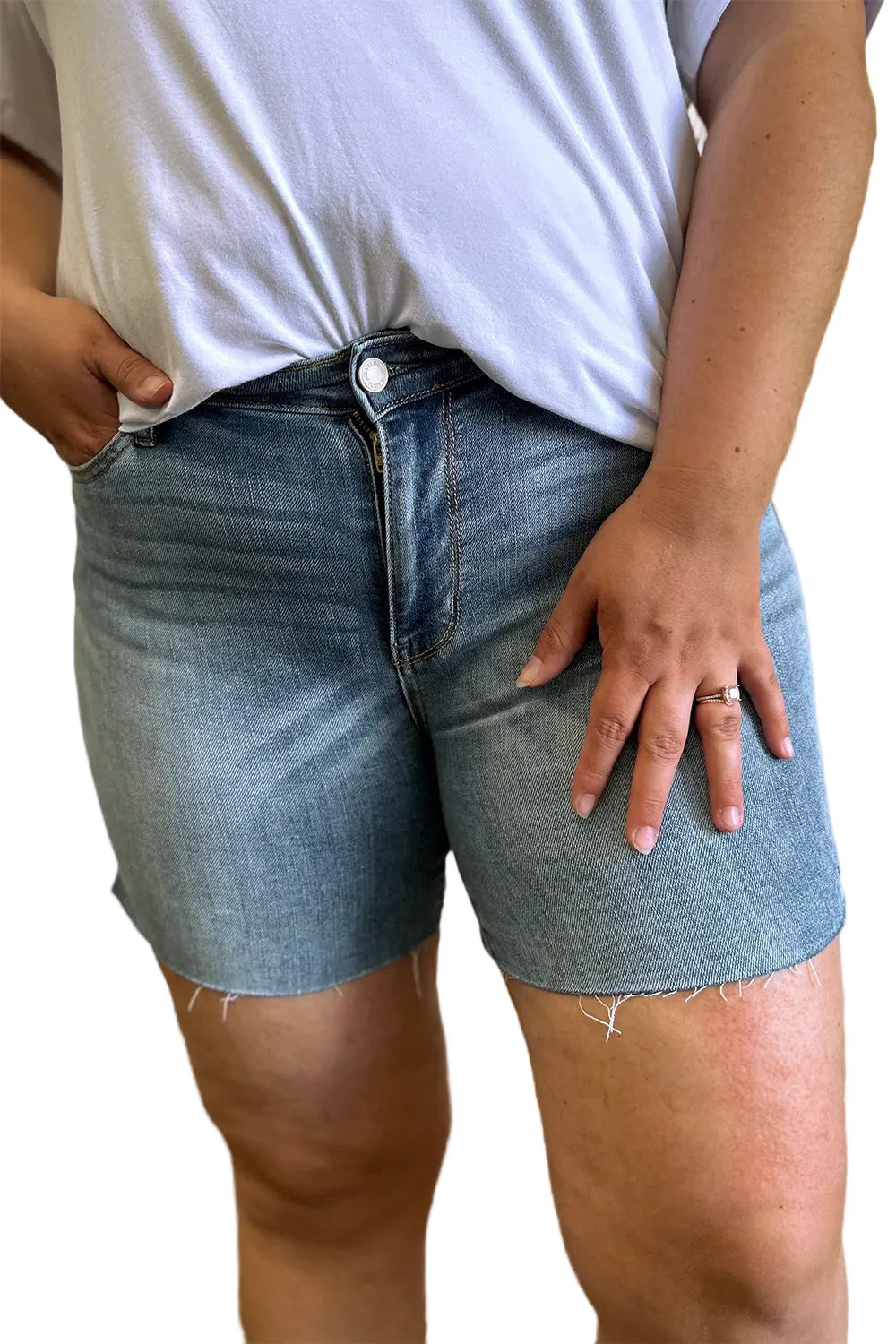 Full Size High Waist Raw Hem Denim Shorts