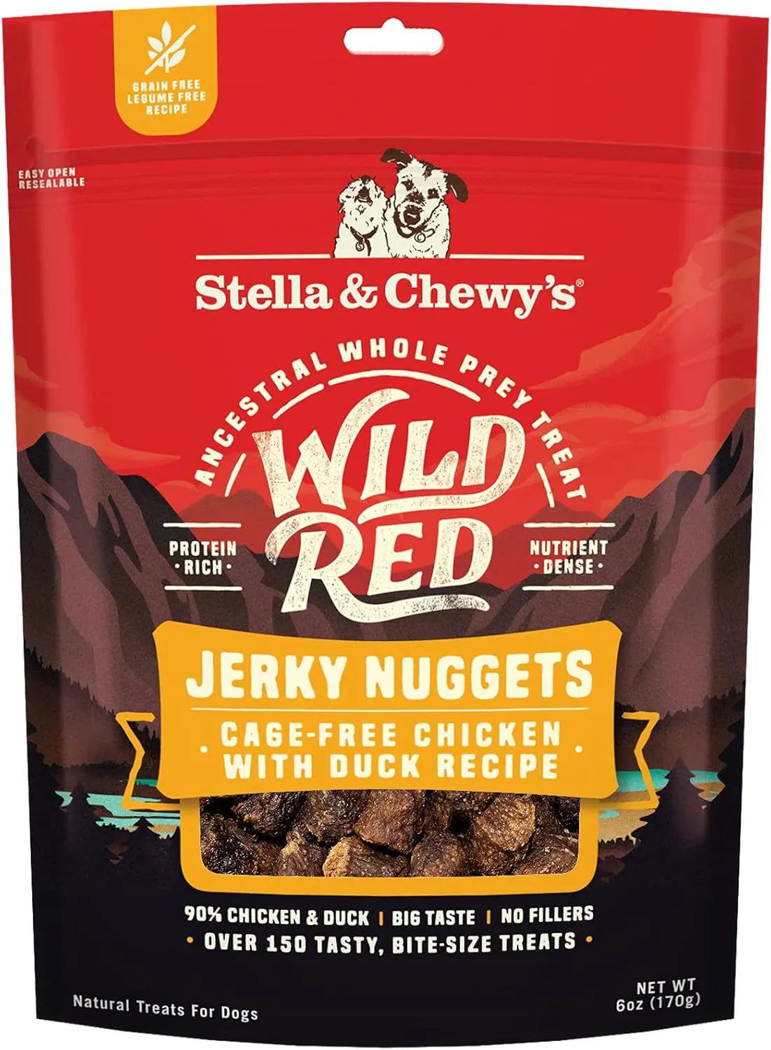 Wild Red Jerky Nuggets - 90% Protein-Rich Chicken & Duck Dog Treats - Grain-Free Training Rewards for All Breeds - Made in USA - 6 Oz Bag