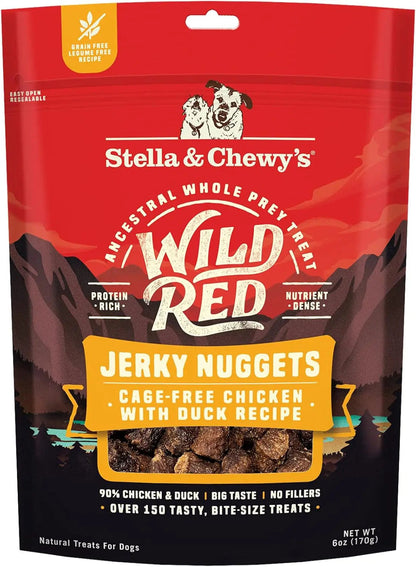 Wild Red Jerky Nuggets - 90% Protein-Rich Chicken & Duck Dog Treats - Grain-Free Training Rewards for All Breeds - Made in USA - 6 Oz Bag