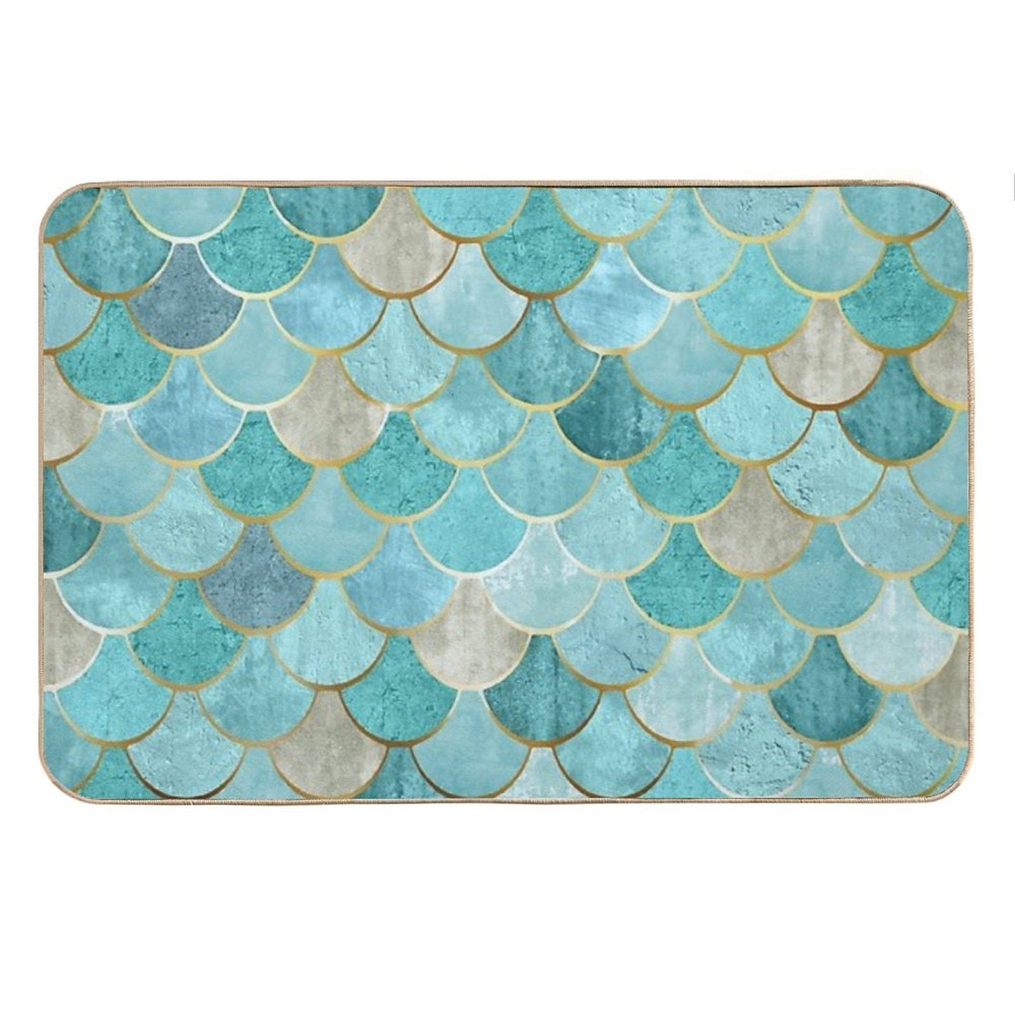 Moroccan Mermaid Fish Scale Pattern, Aqua,Teal Bath Mat