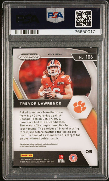 Graded 2021 Panini Prizm Draft Picks DP Trevor Lawrence #106 Orange Ice Rookie RC Football Card PSA 10 Gem Mint