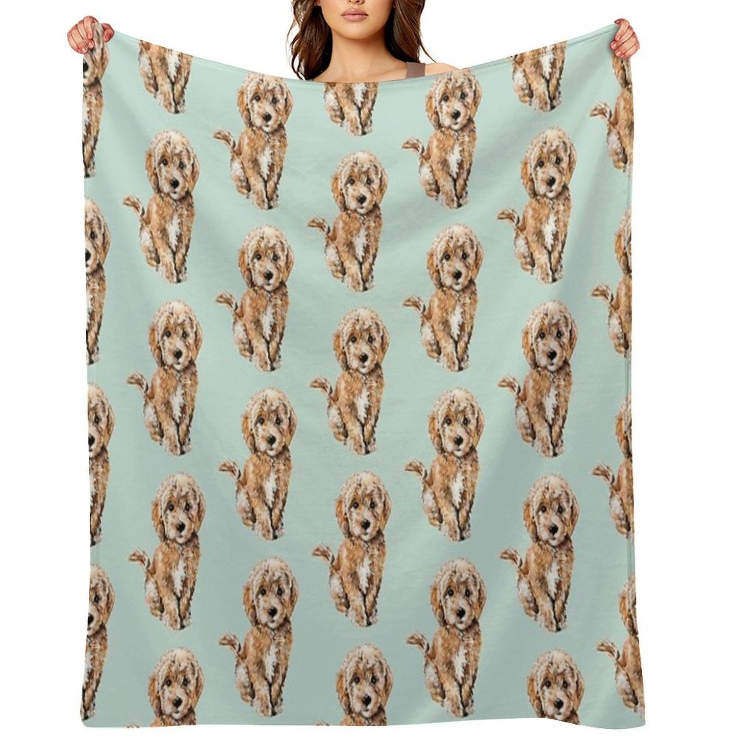 Poodle Goldendoodle Puppy Watercolor Illustration Throw Blanket