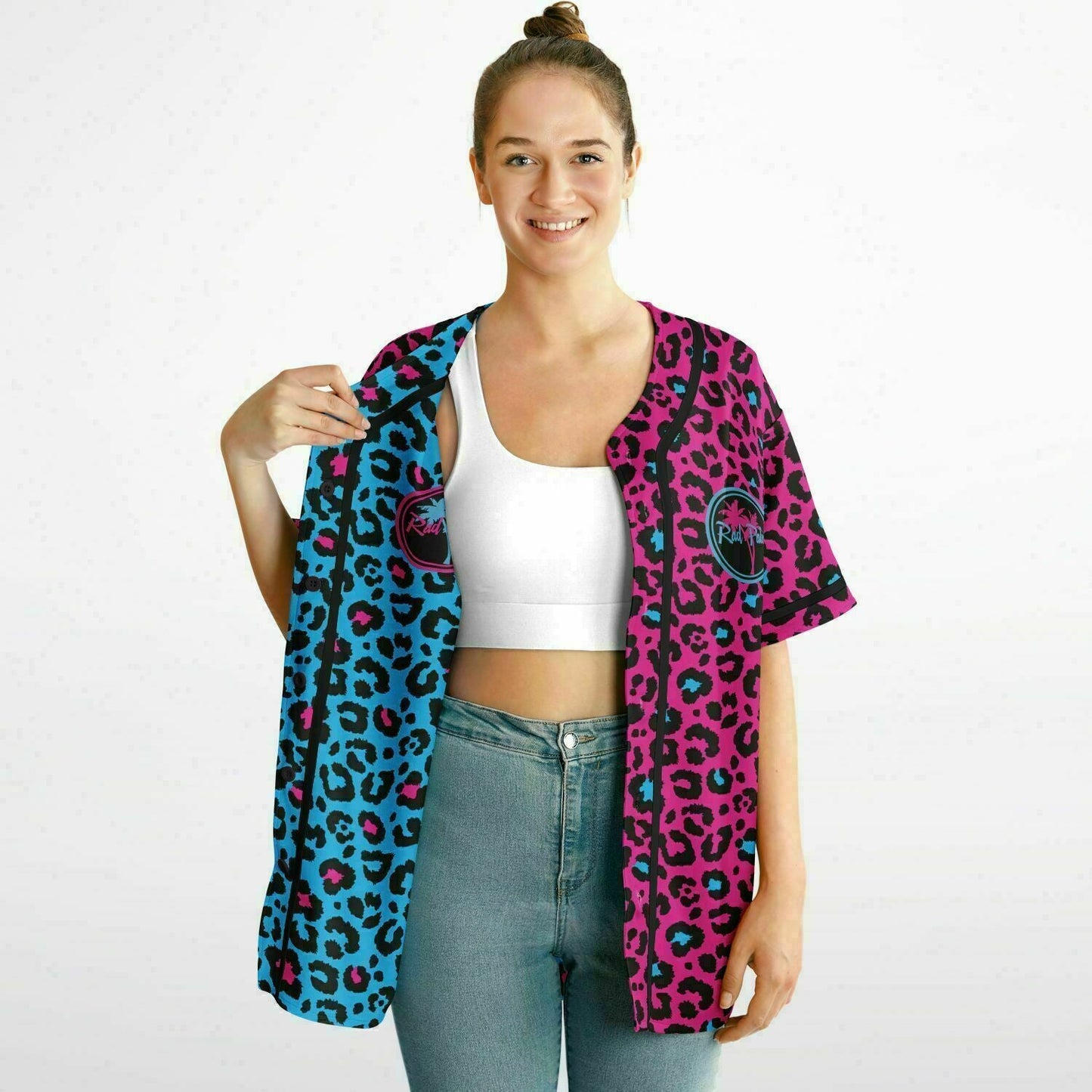 Pink and Blue Leopard Reversible Baseball Jersey