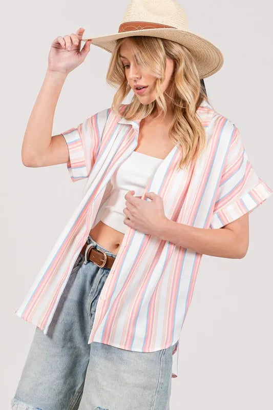 SAGE+FIG Multi Stripe Button Down Short Sleeve Shirt