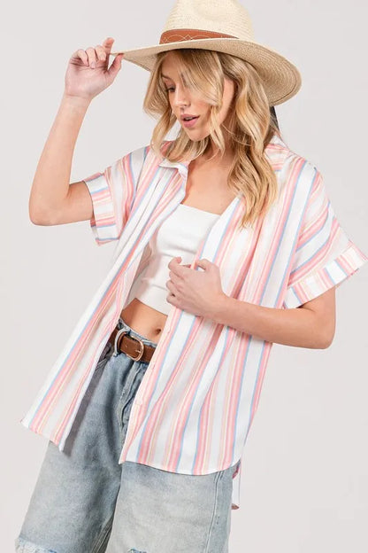 SAGE+FIG Multi Stripe Button Down Short Sleeve Shirt