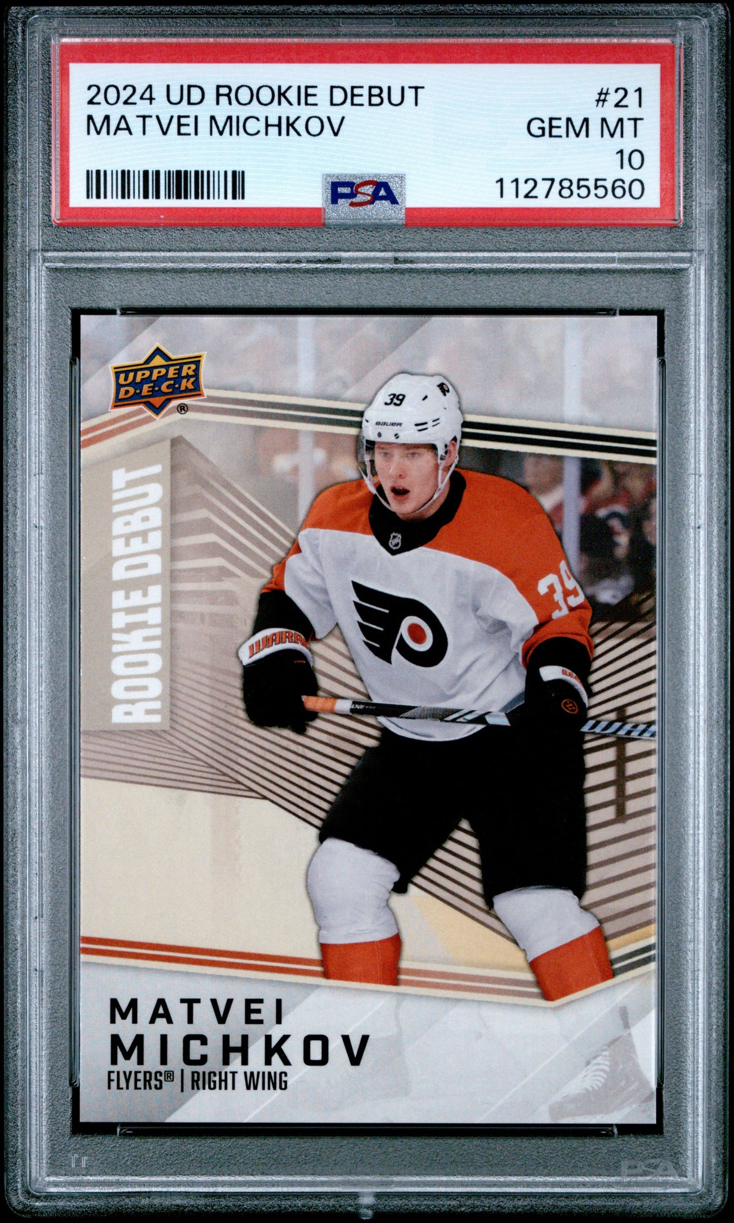 Graded 2024 Upper Deck Rookie Debut Matvei Michkov #21 Rookie RC Hockey Card PSA 10 Gem Mint