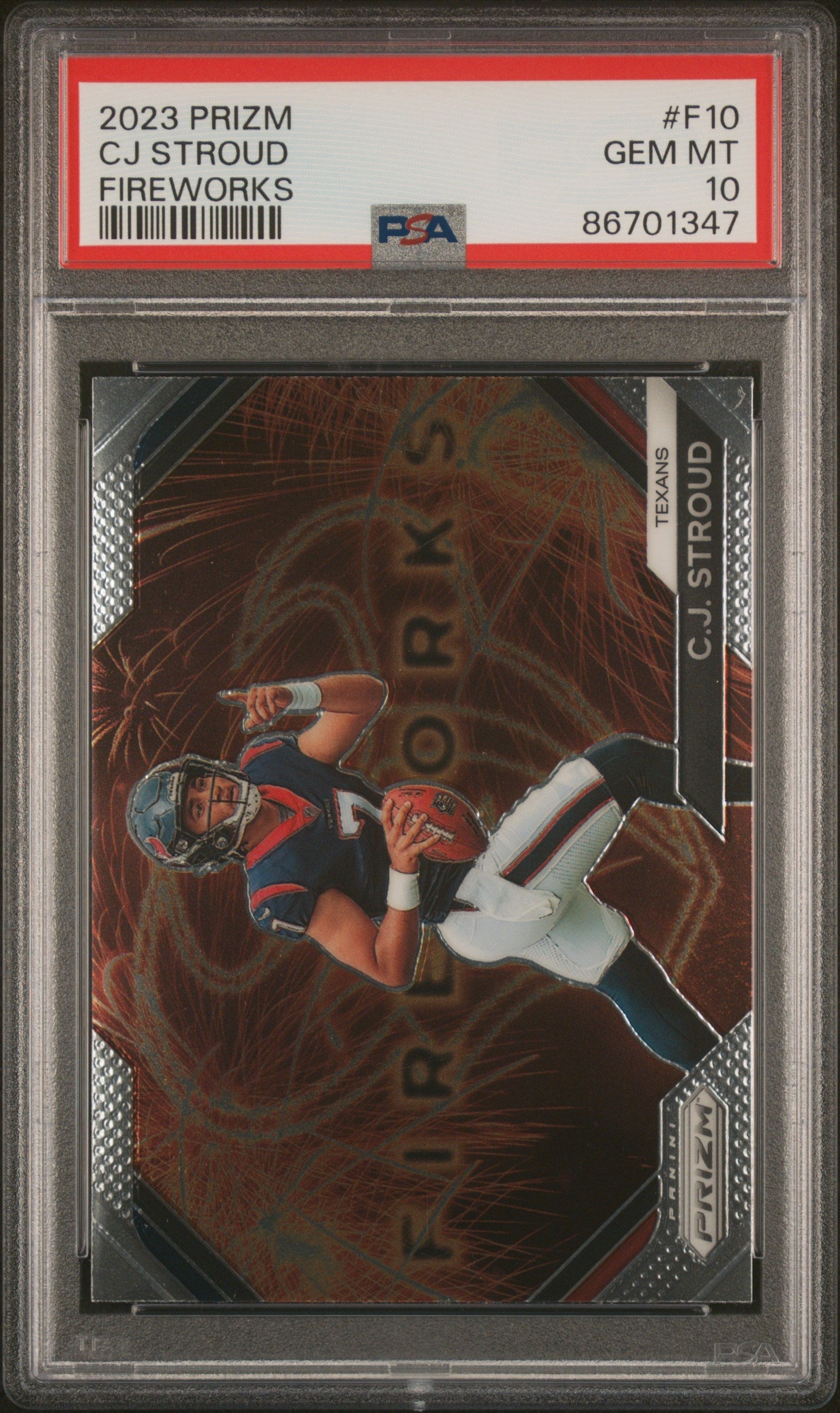 Graded 2023 Panini Prizm CJ Stroud #F10 Fireworks Rookie RC Football Card PSA 10 Gem Mint