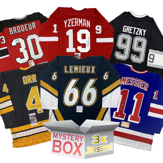 3x Hall of Famers Autographed/Signed Hockey Jerseys Mystery Box with PSA JSA or Beckett COA