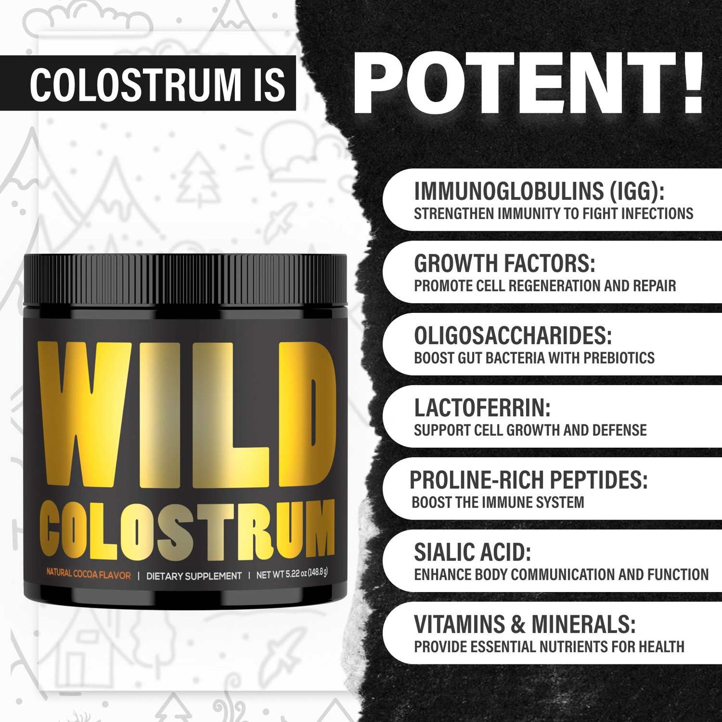 Wholesale Case of 6 - Wild Colostrum Powder, Grass-fed, Chocolate 5.22oz