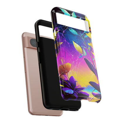 Artistic Vibrant Neon Floral Leaf Tough Phone Case