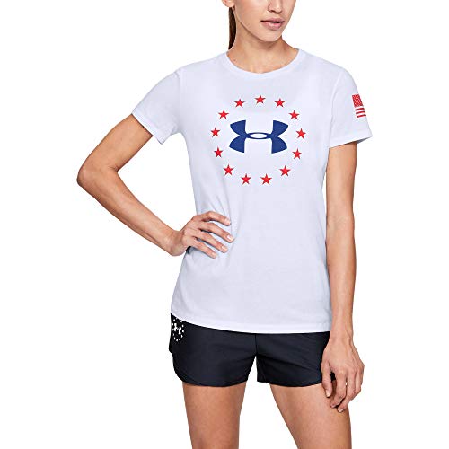 Under Armour Women's Freedom Logo T-Shirt , White (100)/Royal Blue , Medium