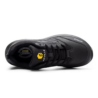FitVille Mens Wide Hiking Shoes Waterproof Outdoor Work Shoes Trekking Trails Sneakers with Arch Support for Heel Pain Relief - Sturdy Core(Black, 15 X-Wide)