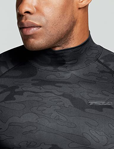 TSLA Men's UPF 50+ Long Sleeve Compression Shirts, 3-Pack Athletic Workout Rash Guard, Camo Black/Yellow/Brick, Large