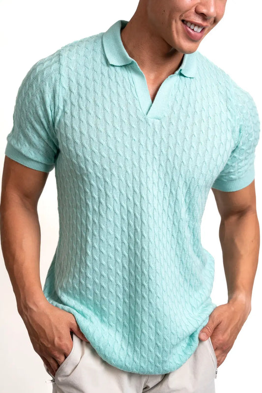 Cashmere Feel Polo Shirt | Sky Blue