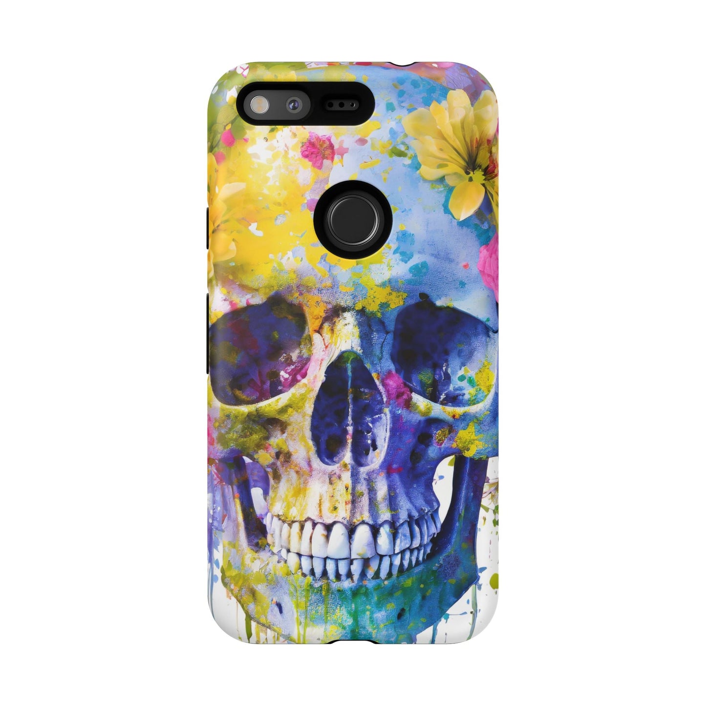 Vibrant Blue Floral Skull Tough Phone Case