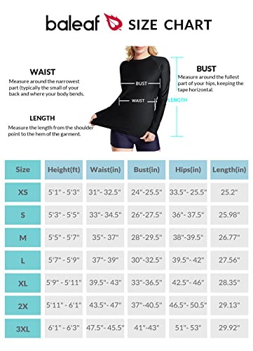 BALEAF Women's Long Sleeve Rash Guard Swim Shirt UPF 50+ Sun Protection Rashguard Lightweight Swimsuits Top Black M