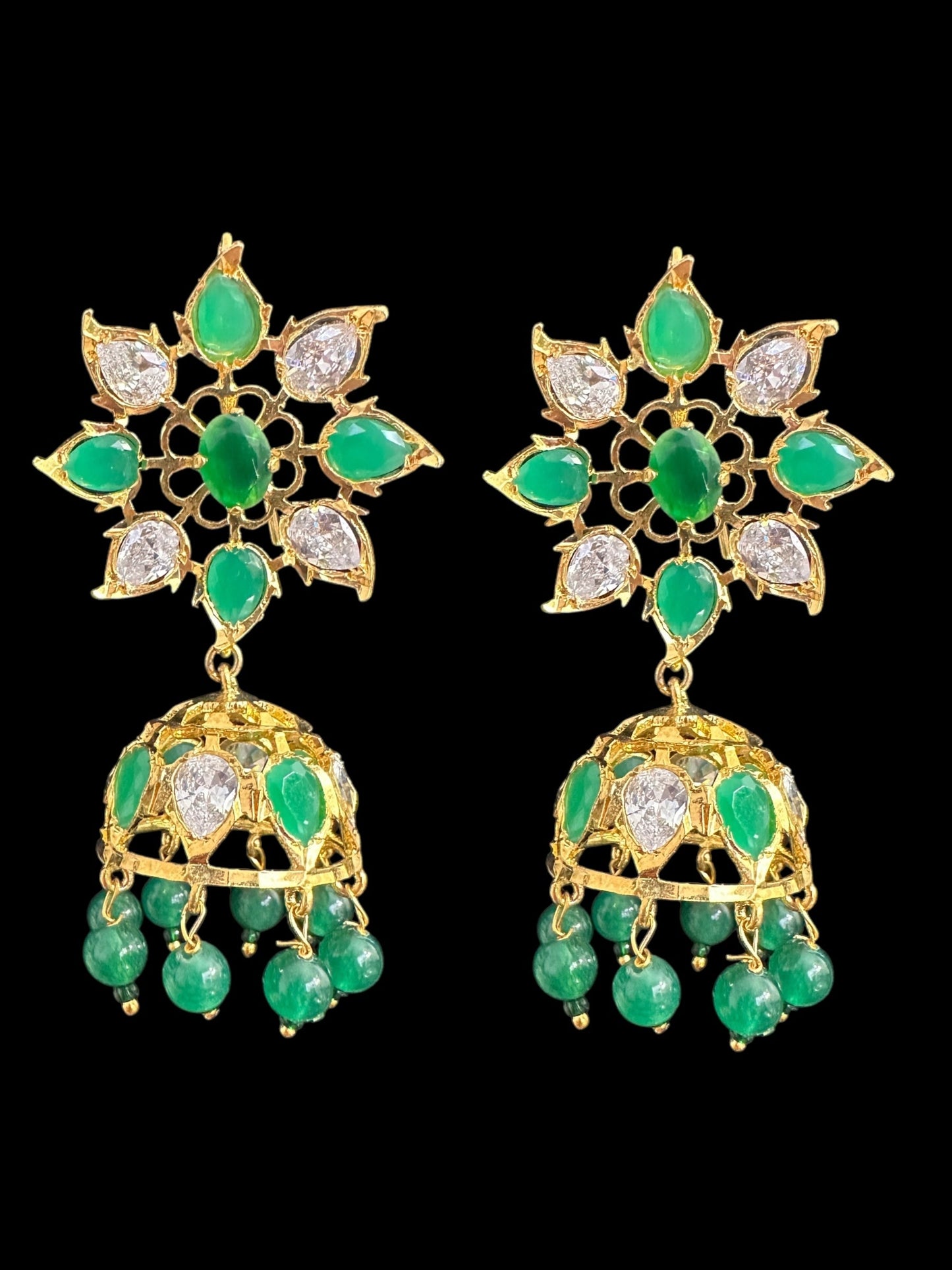 DER791 Evelyn Karanphool jhumka ( Emerald ) READY TO SHIP
