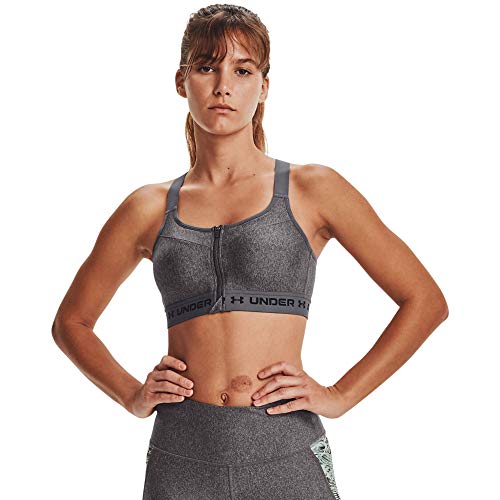 Under Armour Women's Armour High Crossback Heather Zip Bra , Charcoal Light Heather (019)/Black , 34D