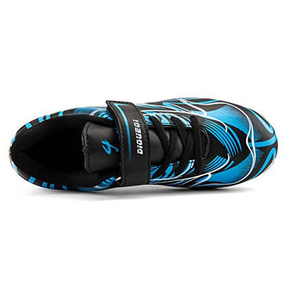 Rhyme-Zeal Kids Soccer Cleats Shoes Boys Girls Athletic Outdoor Indoor Firm Ground Soccer Shoes Comfortable Football Shoes Black Blue