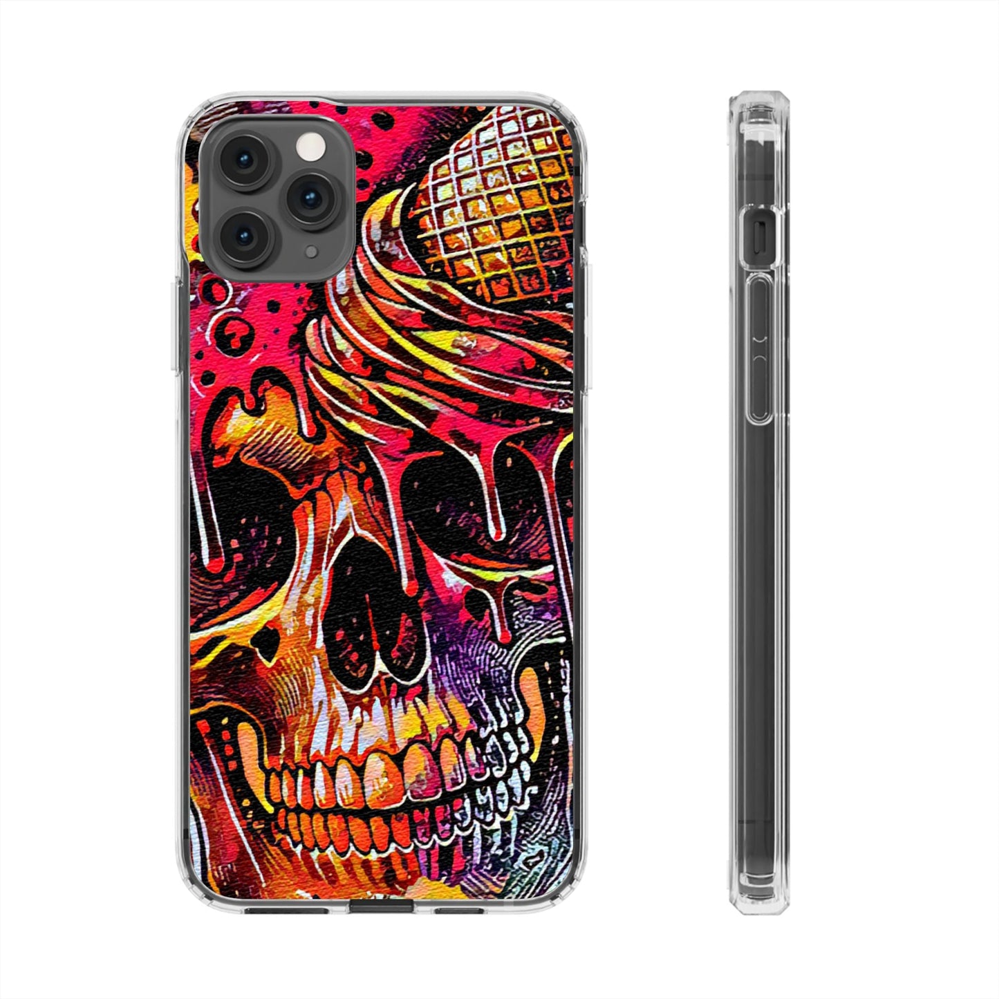 Neon Ice Cream Skull Clear Phone Case