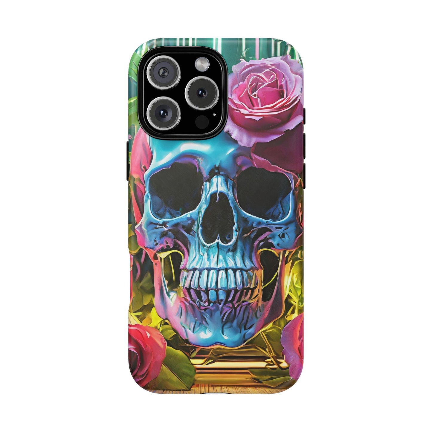 Neon Rose Skull Tough Phone Case