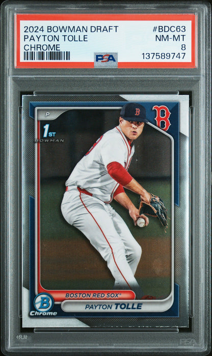 Graded 2024 Topps Bowman Draft Payton Tolle #BDC-63 Chrome Rookie RC Baseball Card PSA 8 Near Mint