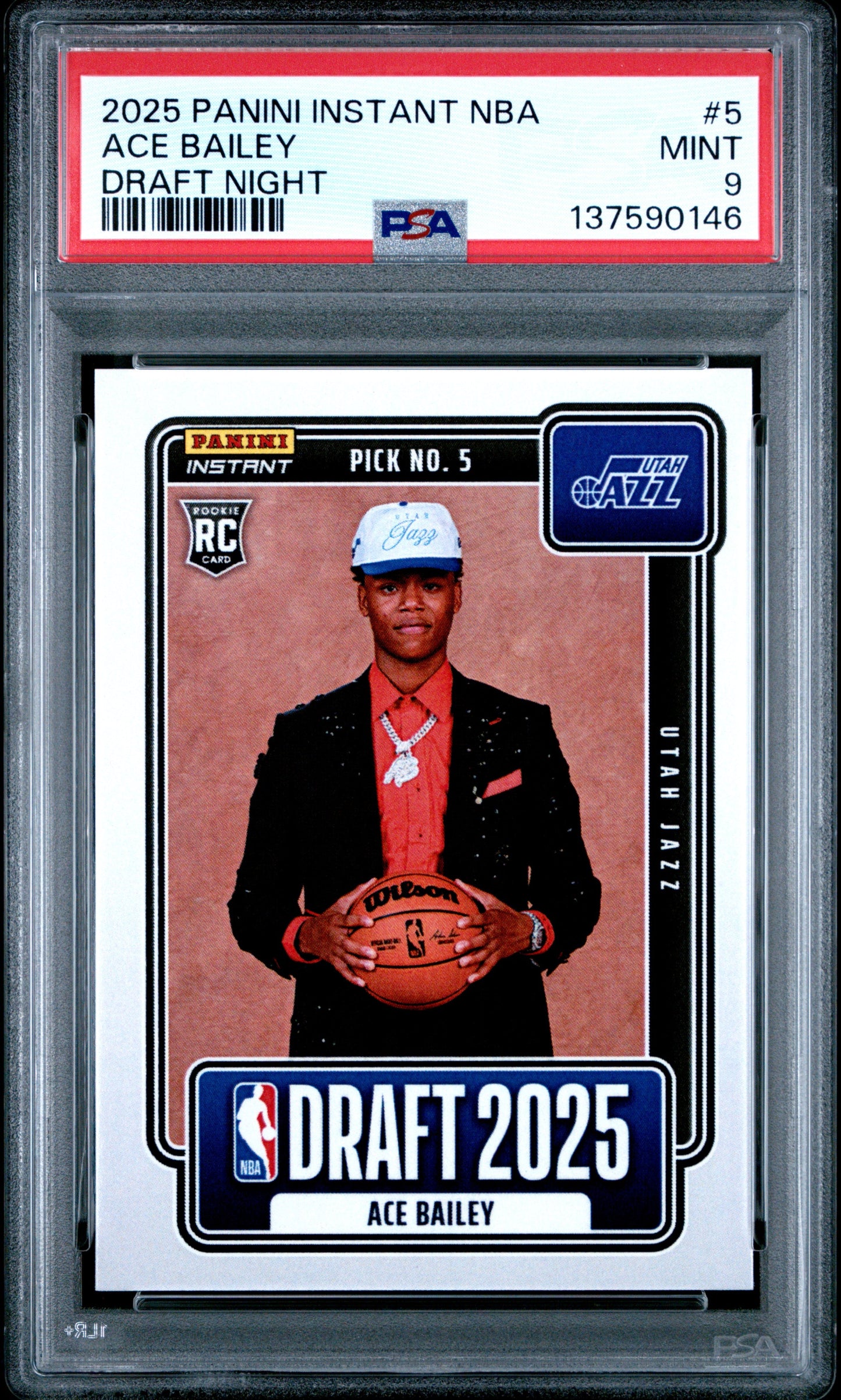 Graded 2025 Panini Instant Ace Bailey #5 Draft Night Rookie RC Basketball Card PSA 9 Mint
