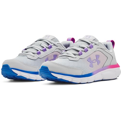 Under Armour Girls' Grade School Assert 9 Sneaker, (106) Halo Gray/White/Vivid Lilac, 5 Big Kid