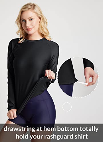 BALEAF Women's Long Sleeve Rash Guard Swim Shirt UPF 50+ Sun Protection Rashguard Lightweight Swimsuits Top Black M