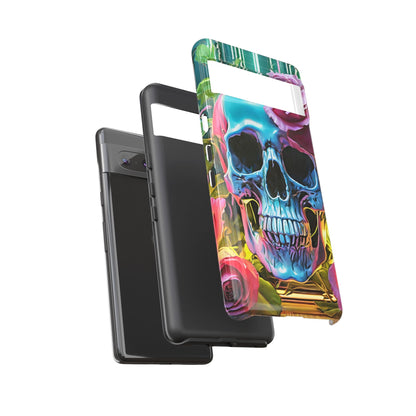 Neon Rose Skull Tough Phone Case