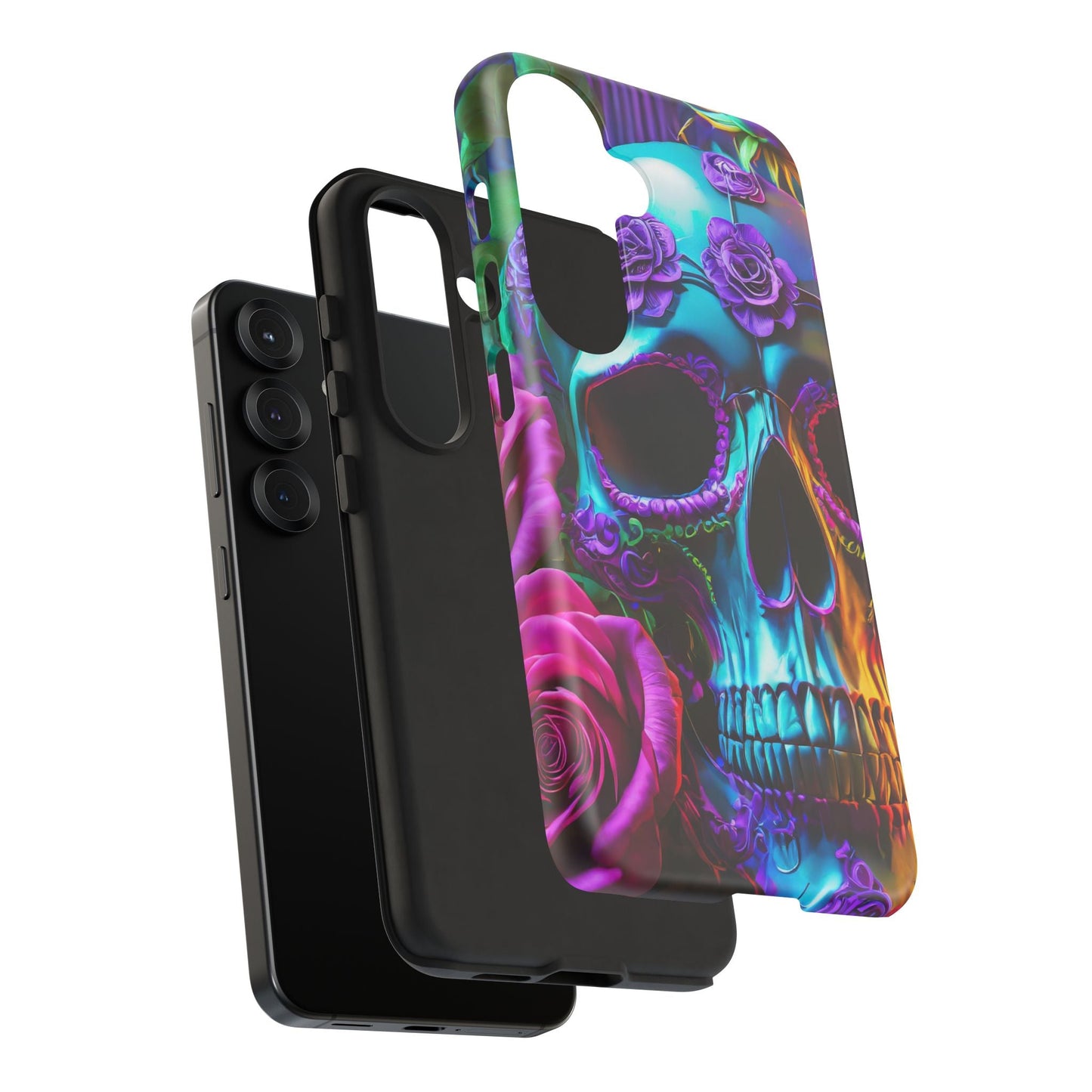 Neon Skull and Roses Vibrant Tough Phone Case