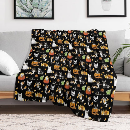 Corgi Halloween - Black Throw Blanket