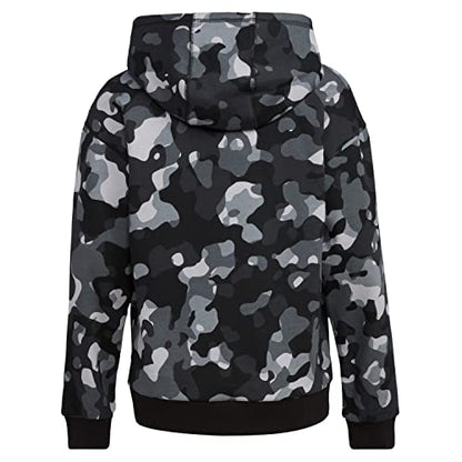 adidas Boys' Long Sleeve Camo Print Hoodie, Black, Large (14/16)