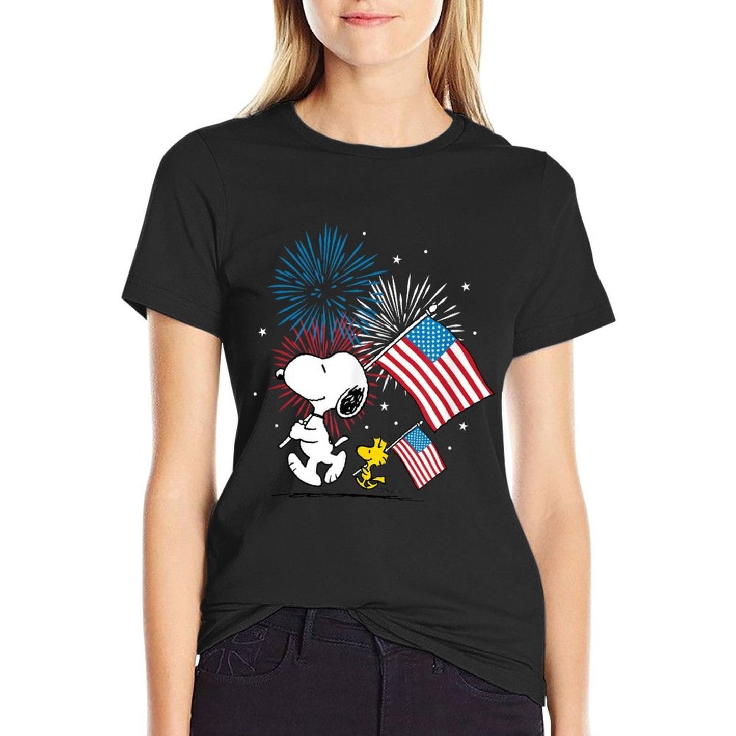 Peanuts - Snoopy & Woodstock Americans & Fireworks  Moisture-wicking T-Shirt