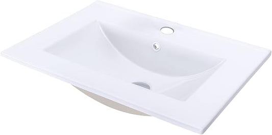 24" x18.5" Bathroom Sink Rectangle Porcelain Ceramic Bathroom Vessel Sink Vanity Top Drop-In White