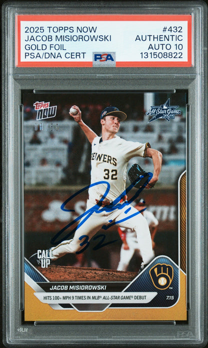 Graded 2025 Topps Now Jacob Misiorowski #432 Gold Foil /50 Rookie RC Baseball Card PSA 10 Auto Grade Gem Mint