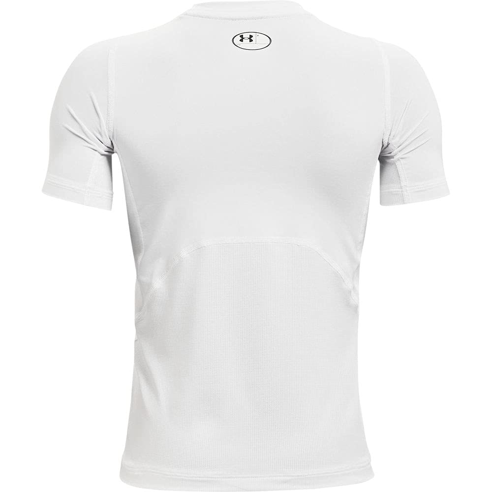 Under Armour boys HeatGear Armour Short-Sleeve T-Shirt , White (100)/Black , Youth X-Large