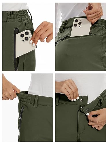 MAGCOMSEN Women's Fleece Lined Waterproof Insulated Softshell Pants Outdoor Snow Ski Pants Winter Warm Hiking Pants Army Green XS