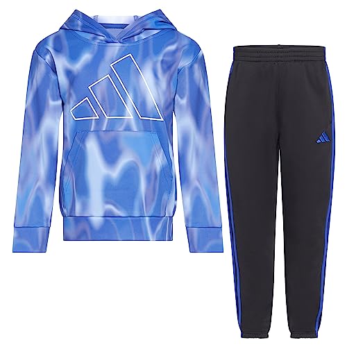 adidas boys Long Sleeve Camo Fleece Hooded Pullover Set, Team Royal Blue (New), 6